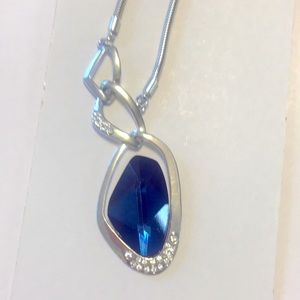 Faux Silver Blue Jewel Necklace